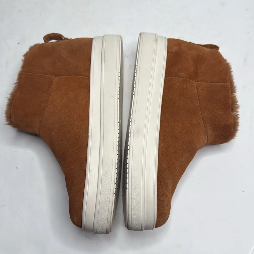 J/SLIDES Faux Fur-Lined Microsuede Tan Brown Booties S-286 Sz 10